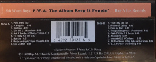 5th Ward Boyz "P.W.A. The Album Keep It Poppin"-Cassette Tapes-UnDigable Digs