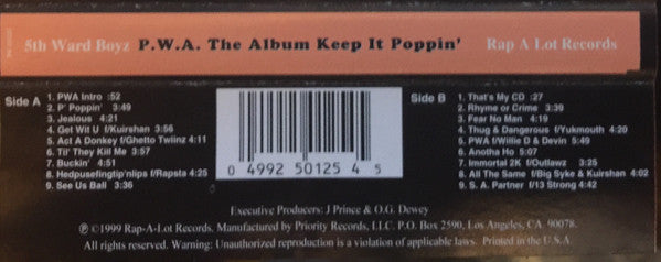 5th Ward Boyz "P.W.A. The Album Keep It Poppin"-Cassette Tapes-UnDigable Digs