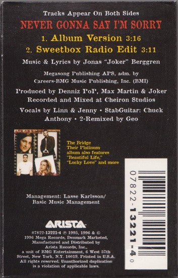 Ace Of Base "Never Gonna Say I'm Sorry" (Single)-Cassette Tapes-UnDigable Digs