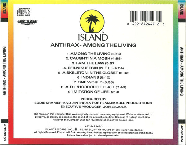 Anthrax "Among The Living" (CD)-CDs-UnDigable Digs
