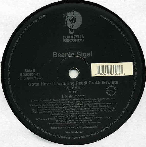 Beanie Sigel f; Peedi Crakk & Twista "Gotta Have It" (12" Single)-Vinyl Records-UnDigable Digs