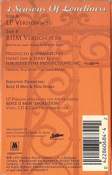 Boyz II Men "Four Seasons of Loneliness" (Cassette Single)-Cassette Tapes-UnDigable Digs