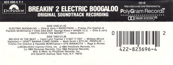 Breakin' 2: Electric Boogaloo (Original Soundtrack Recording)-Cassette Tapes-UnDigable Digs