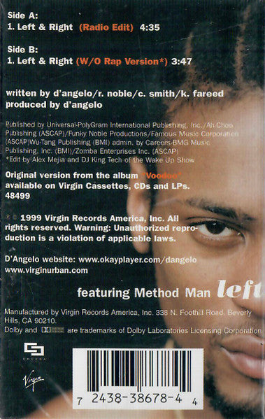 D'Angelo Featuring Method Man & Redman "Left & Right" (Single)-Cassette Tapes-UnDigable Digs