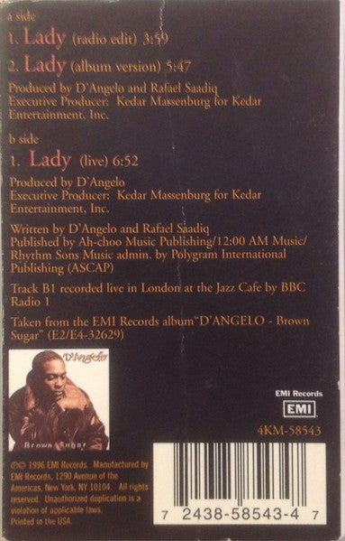 D'Angelo "Lady" (Single)-Cassette Tapes-UnDigable Digs