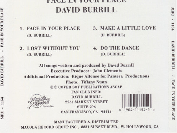 David Burrill "Face In Your Place" (12" Maxi-Single)-Vinyl Records-UnDigable Digs