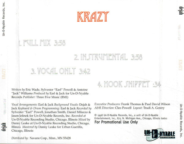 Dejah "Krazy" (CD Promo Single)-CDs-UnDigable Digs