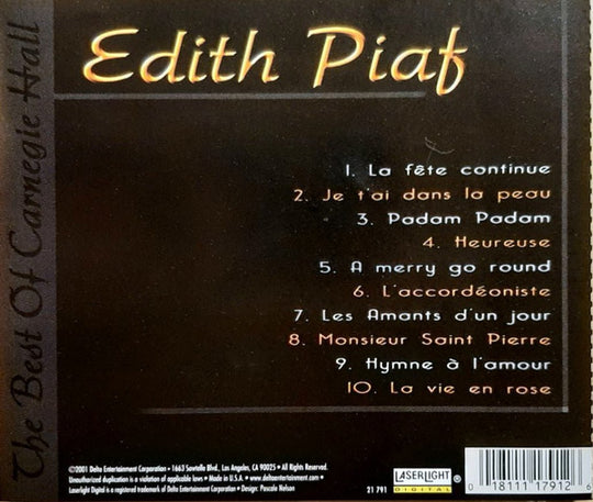 Edith Piaf "The Best Of Carnegie Hall" (CD)-CDs-UnDigable Digs