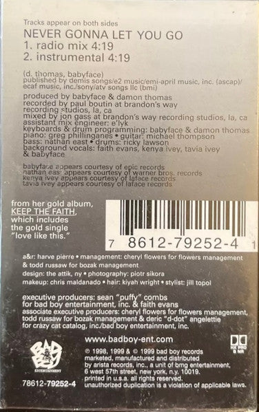 Faith Evans "Never Gonna Let You Go" (Single)-Cassette Tapes-UnDigable Digs
