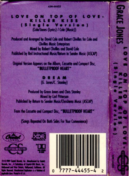 Grace Jones "Love On Top Of Love (Killer Kiss)" (Single)-Cassette Tapes-UnDigable Digs