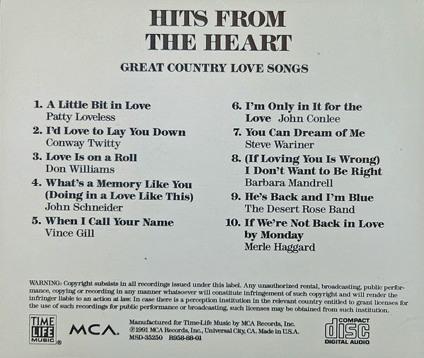 Hits From The Heart (Great Country Love Songs) (CD)-CDs-UnDigable Digs