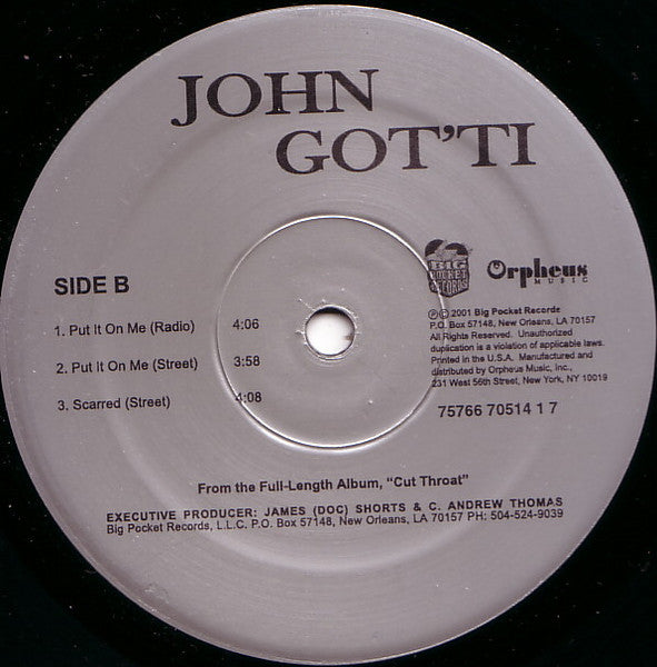 John Got'ti "Cut Throat / Put It On Me / Scarred" (12" Single)-Vinyl Records-UnDigable Digs