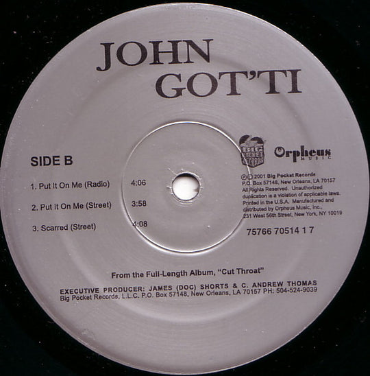John Got'ti "Cut Throat / Put It On Me / Scarred" (12" Single)-Vinyl Records-UnDigable Digs