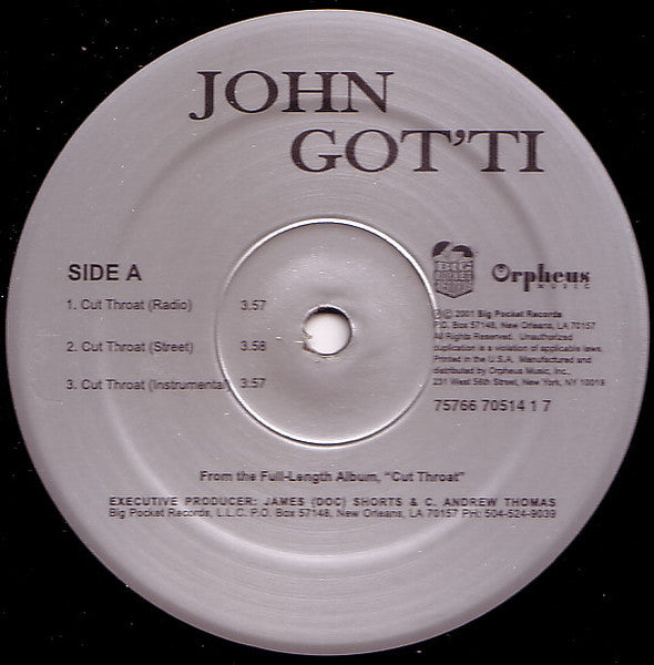 John Got'ti "Cut Throat / Put It On Me / Scarred" (12" Single)-Vinyl Records-UnDigable Digs
