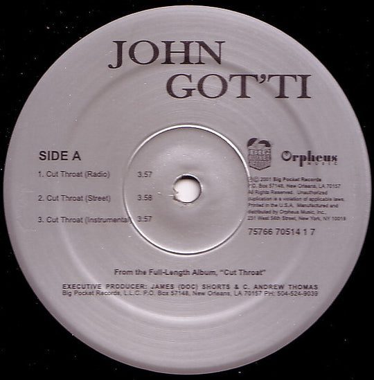 John Got'ti "Cut Throat / Put It On Me / Scarred" (12" Single)-Vinyl Records-UnDigable Digs