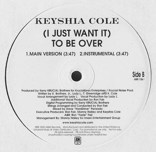 Keyshia Cole "(I Just Want It) To Be Over" (12" Single)-Vinyl Records-UnDigable Digs