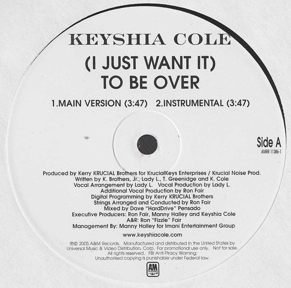 Keyshia Cole "(I Just Want It) To Be Over" (12" Single)-Vinyl Records-UnDigable Digs