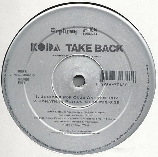Koda "Take Back" (12" Single)-Vinyl Records-UnDigable Digs