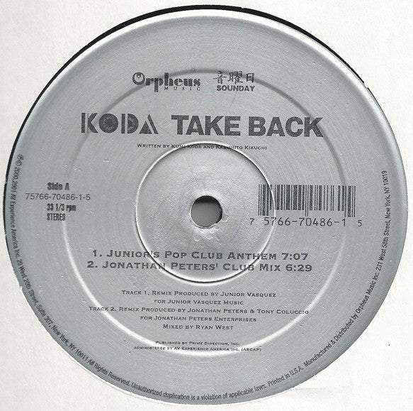 Koda "Take Back" (12" Single)-Vinyl Records-UnDigable Digs