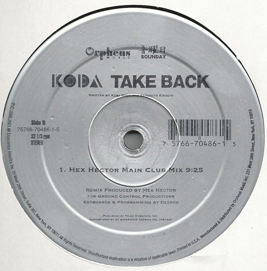 Koda "Take Back" (12" Single)-Vinyl Records-UnDigable Digs
