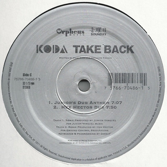 Koda "Take Back" (12" Single)-Vinyl Records-UnDigable Digs