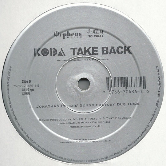 Koda "Take Back" (12" Single)-Vinyl Records-UnDigable Digs