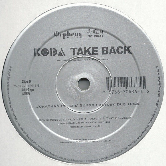 Koda "Take Back" (12" Single)-Vinyl Records-UnDigable Digs