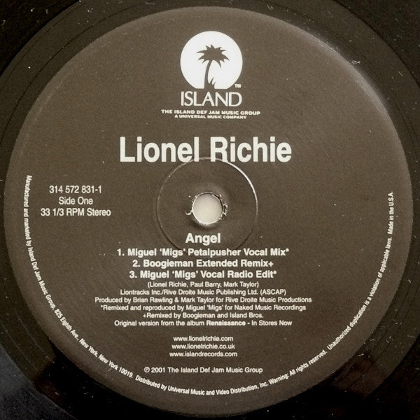 Lionel Richie "Angel" (12" Single)-Vinyl Records-UnDigable Digs
