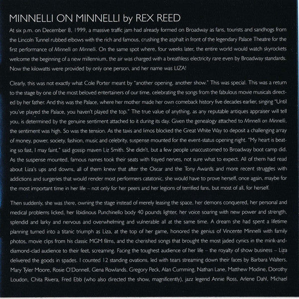 Liza Minnelli "Minnelli On Minnelli: Live At The Palace" (CD)-CDs-UnDigable Digs