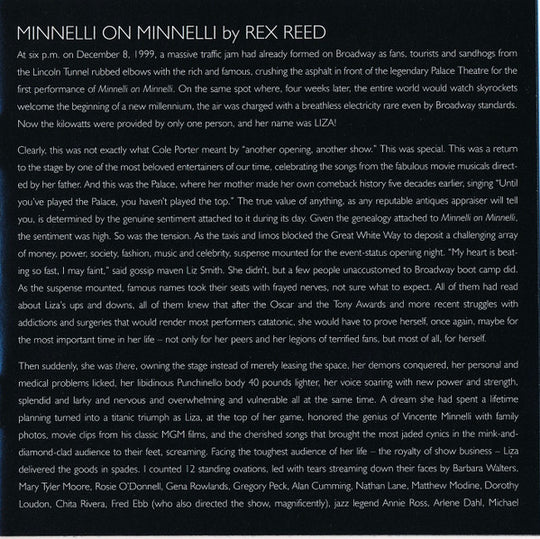 Liza Minnelli "Minnelli On Minnelli: Live At The Palace" (CD)-CDs-UnDigable Digs