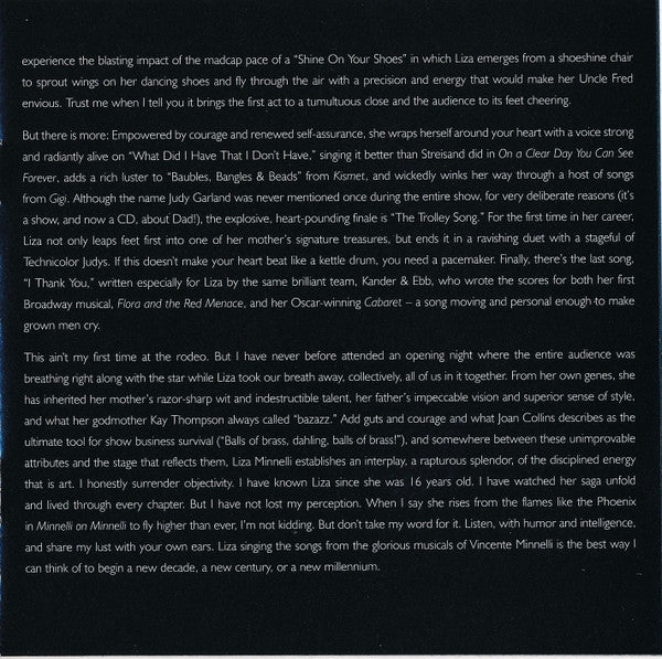 Liza Minnelli "Minnelli On Minnelli: Live At The Palace" (CD)-CDs-UnDigable Digs