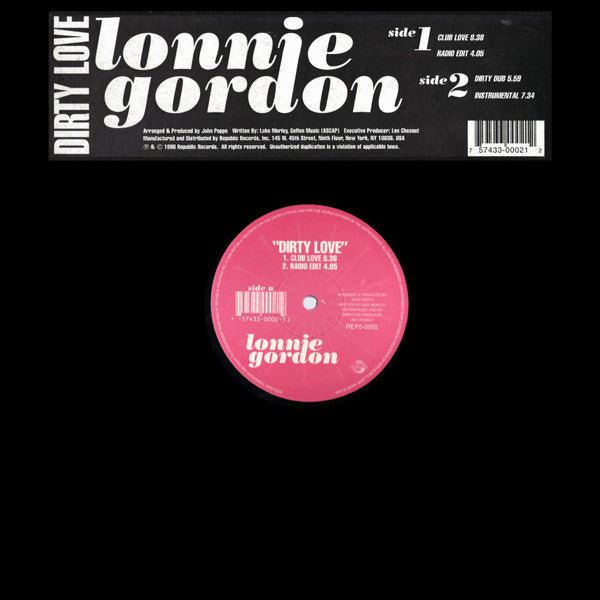 Lonnie Gordon "Dirty Love" (12" Single)-Vinyl Records-UnDigable Digs
