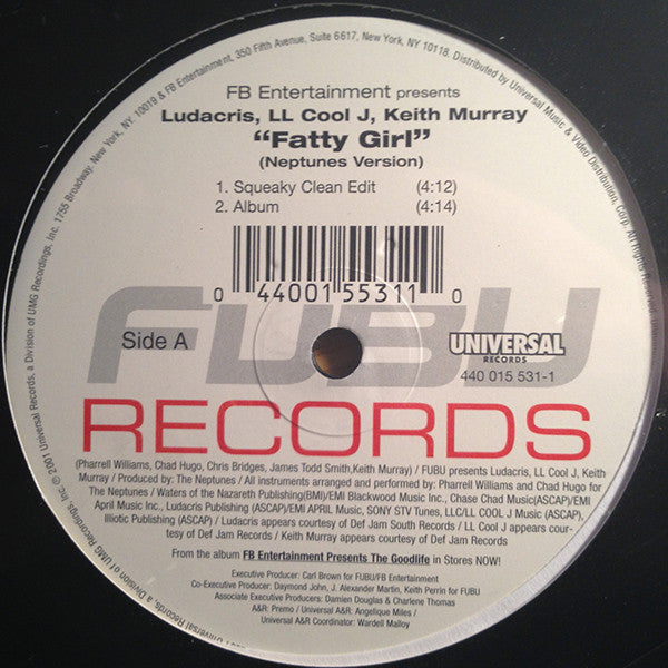 Ludacris, LL Cool J & Keith Murray "Fatty Girl (Neptunes Version)" (12" Single)-Vinyl Records-UnDigable Digs