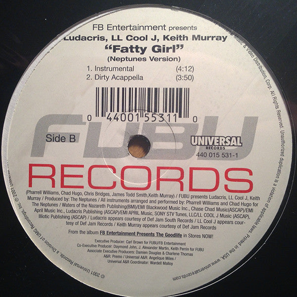 Ludacris, LL Cool J & Keith Murray "Fatty Girl (Neptunes Version)" (12" Single)-Vinyl Records-UnDigable Digs
