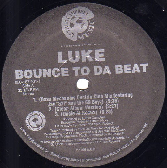 Luke "Bounce To Da Beat" (12" Single)-Vinyl Records-UnDigable Digs