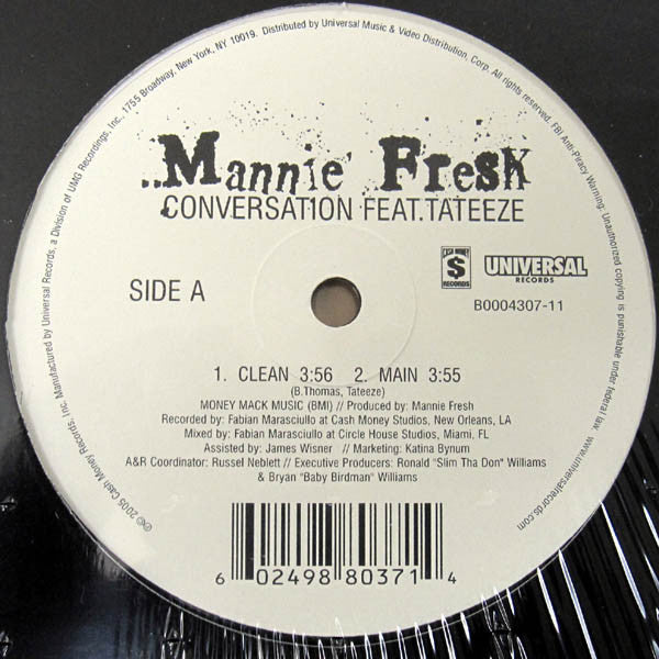 Mannie Fresh Feat. Tateeze "Conversation" (12" Single)-Vinyl Records-UnDigable Digs