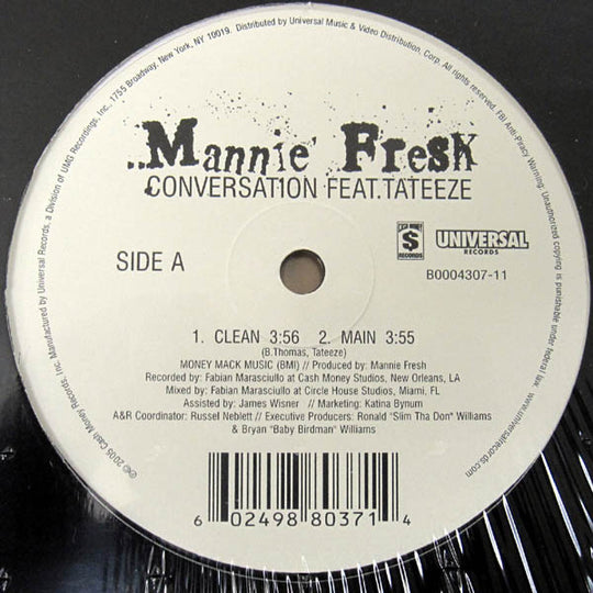 Mannie Fresh Feat. Tateeze "Conversation" (12" Single)-Vinyl Records-UnDigable Digs