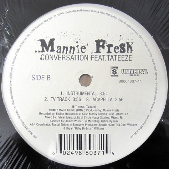 Mannie Fresh Feat. Tateeze "Conversation" (12" Single)-Vinyl Records-UnDigable Digs