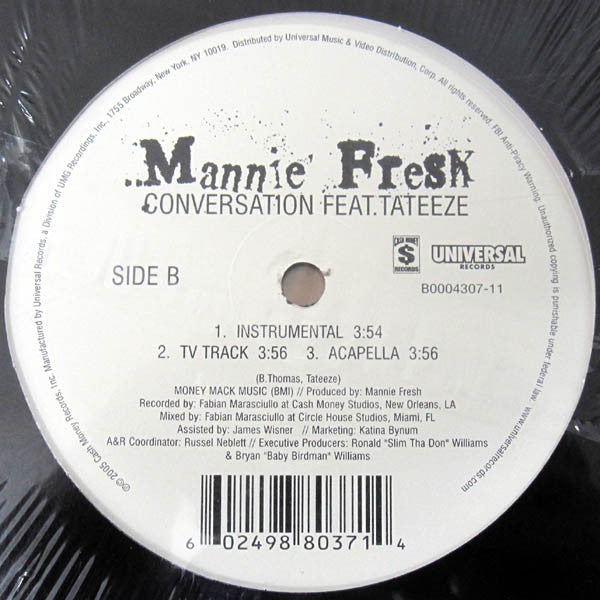 Mannie Fresh Feat. Tateeze "Conversation" (12" Single)-Vinyl Records-UnDigable Digs