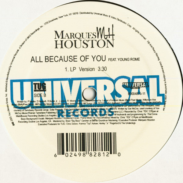 Marques Houston Feat. Young Rome "All Because Of You" (12" Single)-Vinyl Records-UnDigable Digs
