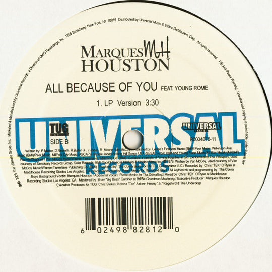 Marques Houston Feat. Young Rome "All Because Of You" (12" Single)-Vinyl Records-UnDigable Digs