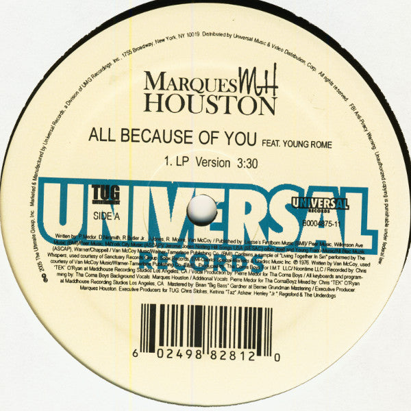 Marques Houston Feat. Young Rome "All Because Of You" (12" Single)-Vinyl Records-UnDigable Digs