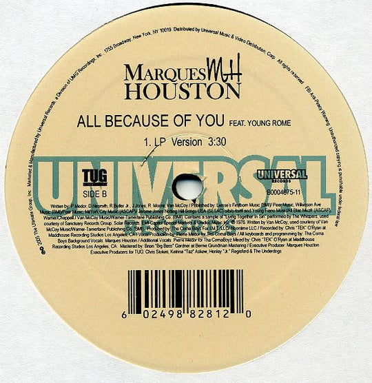 Marques Houston Feat. Young Rome "All Because Of You" (12" Single)-Vinyl Records-UnDigable Digs
