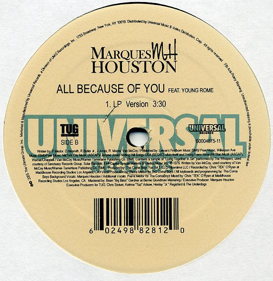 Marques Houston Feat. Young Rome "All Because Of You" (12" Single)-Vinyl Records-UnDigable Digs