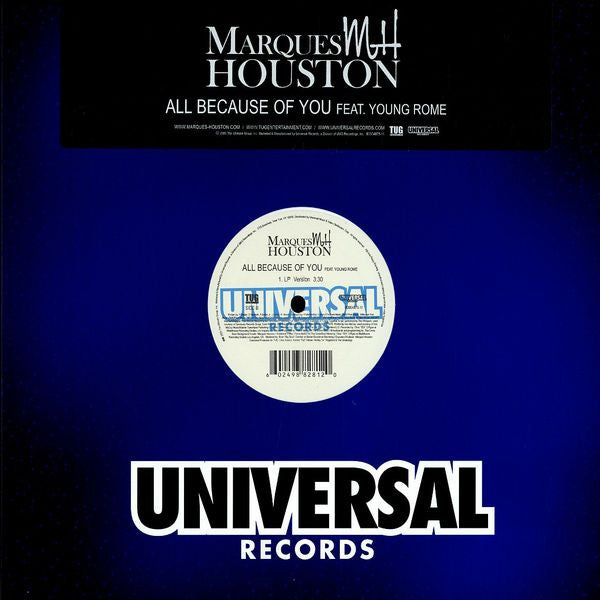 Marques Houston Feat. Young Rome "All Because Of You" (12" Single)-Vinyl Records-UnDigable Digs