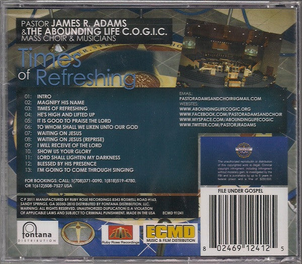 Pastor James R. Adams & The Abounding Life C.O.G.I.C. Mass Choir & Musicians "Times Of Refreshing" (CD)-CDs-UnDigable Digs
