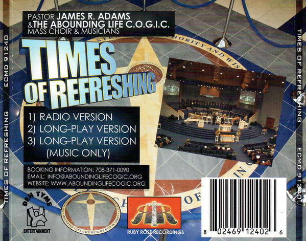 Pastor James R. Adams & The Abounding Life C.O.G.I.C. Mass Choir & Musicians "Times Of Refreshing" (CD Single)-CDs-UnDigable Digs