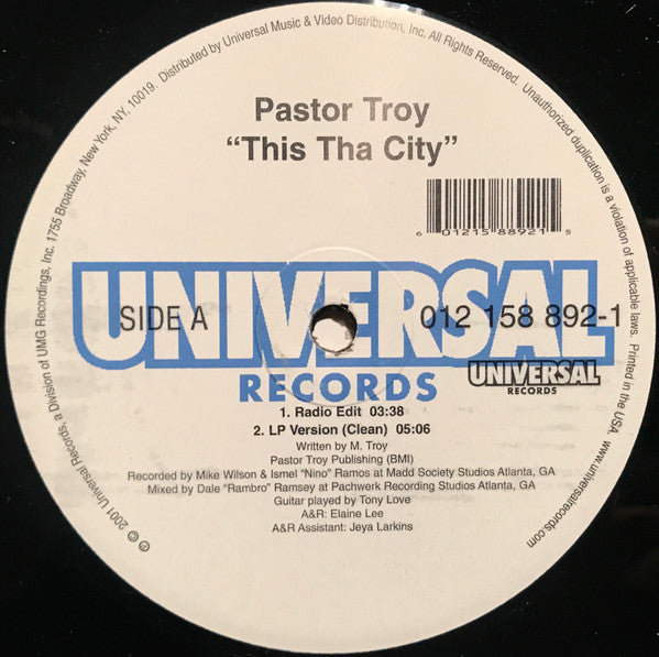 Pastor Troy "This Tha City" (12" Single)-Vinyl Records-UnDigable Digs