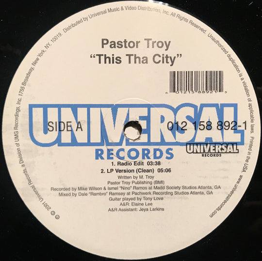 Pastor Troy "This Tha City" (12" Single)-Vinyl Records-UnDigable Digs