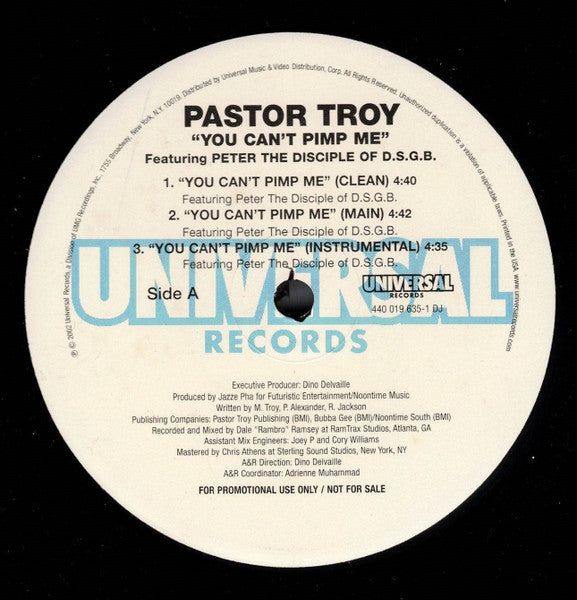 Pastor Troy "You Can't Pimp Me" (12" Single)-Vinyl Records-UnDigable Digs